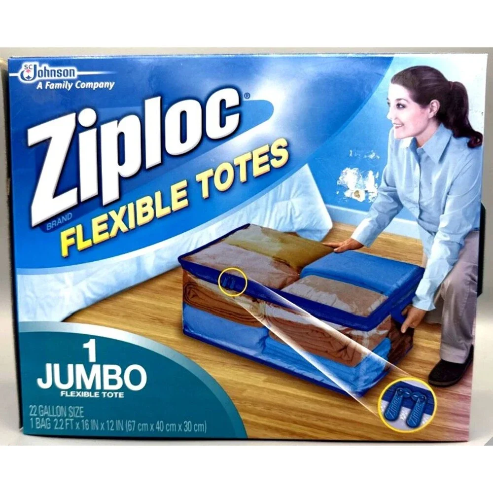 Ziploc Flexible Totes Jumbo 22 Gallon Bag Zipper Close Storage